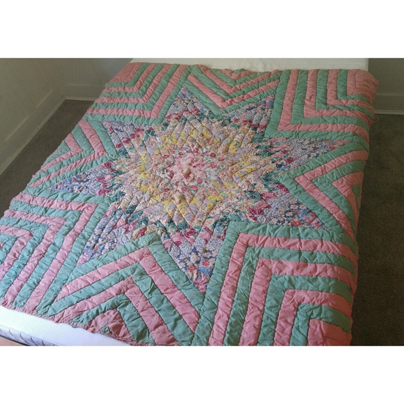 Vintage Other - Vintage Shabby Chic Lone Star Quilt Floral 65x67